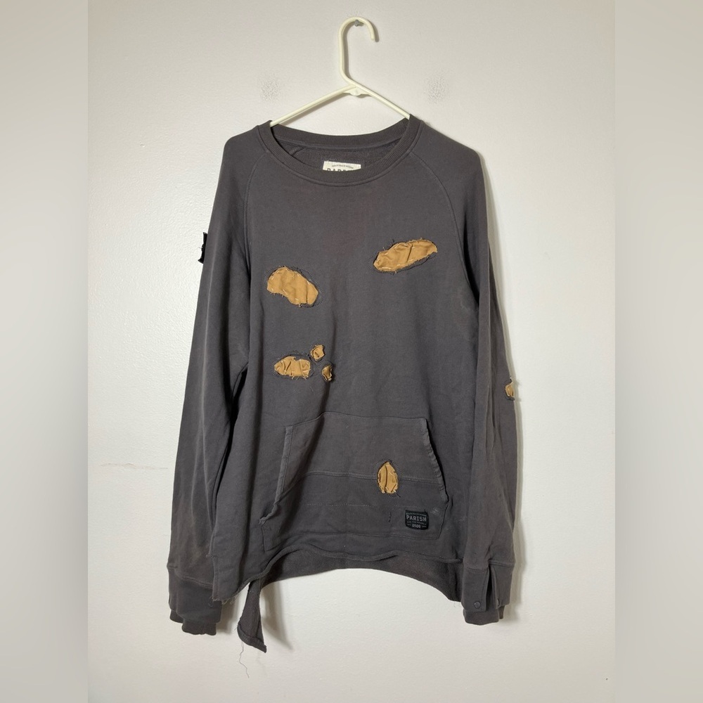 Parish Nation‎ Sweater Women’s Sz L Gray Boho Oversized Casual Distressed Cotton